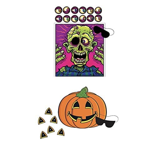 Just4fun Two (2) Fun HALLOWEEN PARTY GAMES - Pin the Nose on the PUMPKIN & Eyeball on the ZOMBIE - Classroom ACTIVITIES Scouts