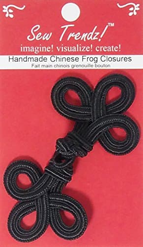 Sew TrendzVision Trims Handmade Chinese Frogs Button Closures-Black-4.5"x2"-Double Three Loop - 1 Pair/pk