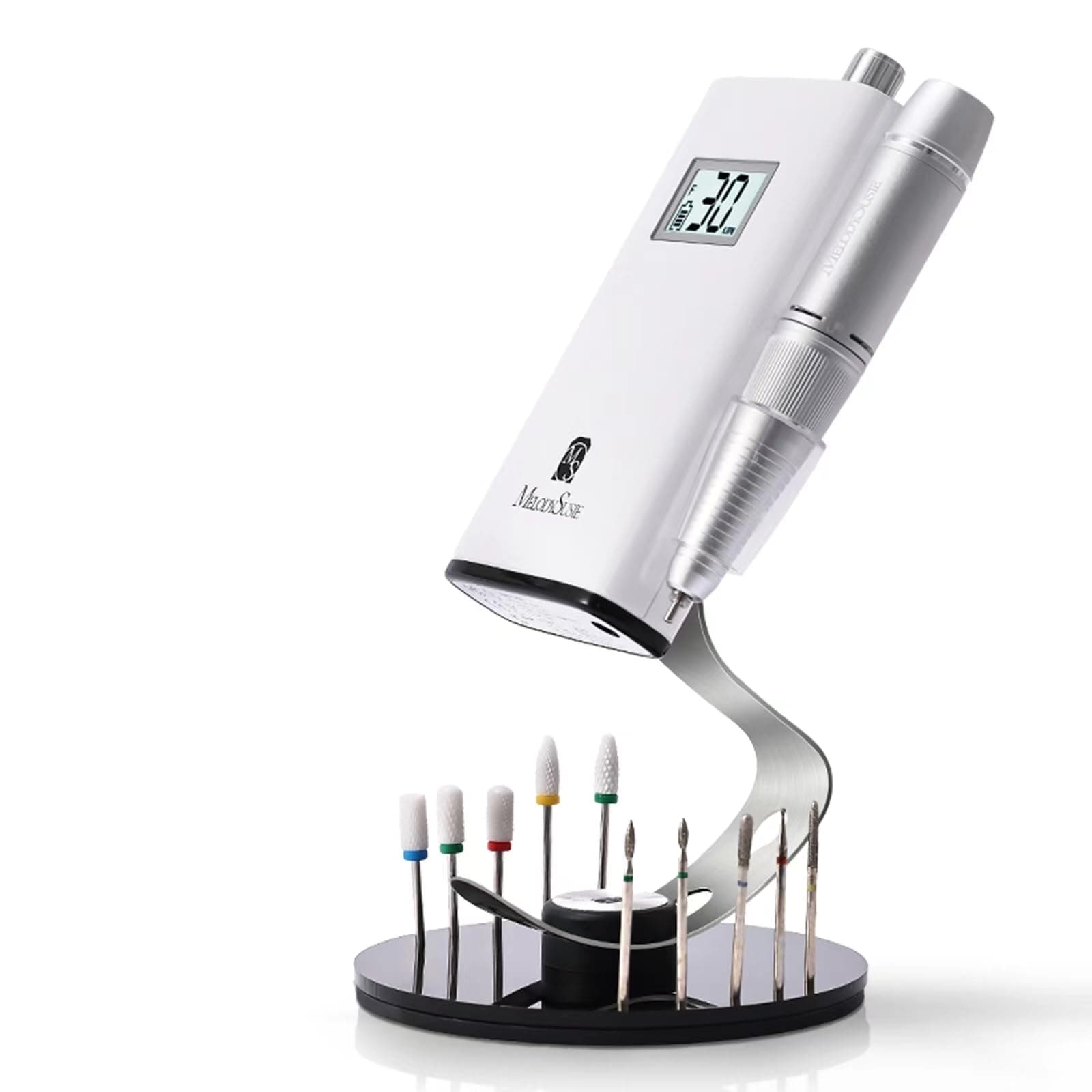 MelodySusie Clip-On Nail Drill Holder with 10 Drill Bits Holes,Acrylic Base Stand for All Clip-On Electric Nail File,Especially for SC300F,SC320H,SC320F,SC320D,SC330G,SM330G,SC320C,MM400D,MB420G