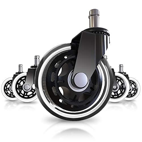 Office Chair Caster Wheels, Set of 5 Heavy Duty Safe Replacement Rubber Chair Casters for All Floors Including Hardwood, 3'' Office Chair Wheels Perfect for Desk Floor Mat Carpet Universal