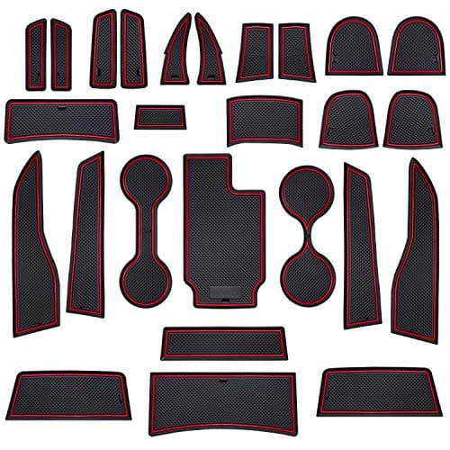 SENSHINE for Chevy Colorado and GMC Canyon Accessories 2015-2021 Custom Liners Interior Cup Holder Inserts, Center Console Liner, Door Pocket Non-Slip Anti Dust Mats 26-PC Set (Red Trim, Crew Cab)