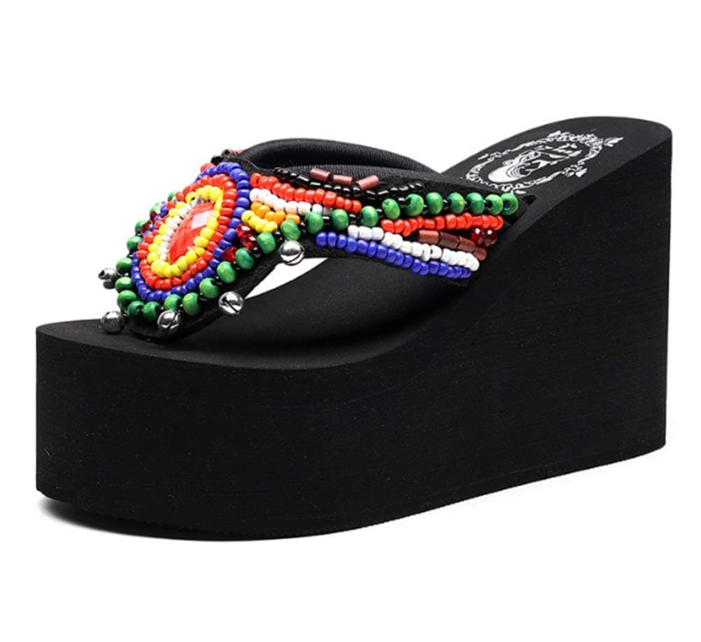 Mamilove Womens Chunky High Platform Wedge Flip-flops Sandals Size 5.5 Bell