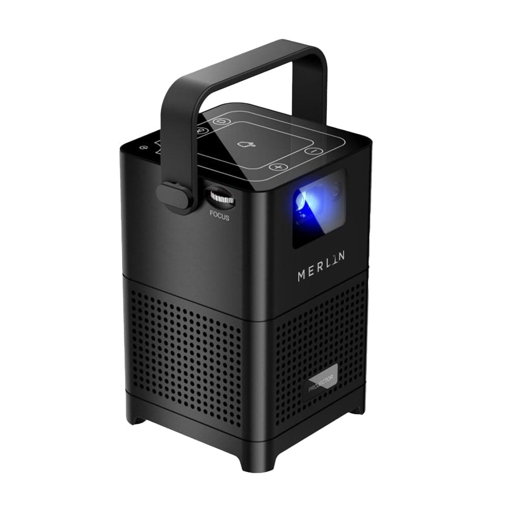Merlin Cube 500 ANSI Lumens Smart Portable Projector with 400” UHD Display, DLP LED Technology, Android OS, Auto Keystone, Built-in Battery