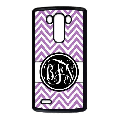 Light Purple Chevron Zigzags & Black Circle Monogram Personalized Custom Best Plastic Case for LG G3 ,Black or White for Choice Wireless Phone Accessory