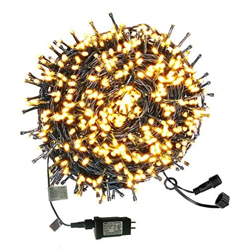 SQUOTI LED Christmas String Lights, 29V 105FT/30M 300 LED Fairy Lights for Home Decoration, Warm White, Dark Green Wire, UL Listed (Multi-Colored)