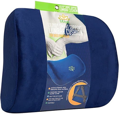 Smart Lumbar Support Back Cushion Pillow - for Lower Back Pain Relief, Everlasting Comfort, Ergonomic 3-Strap System (Blue)
