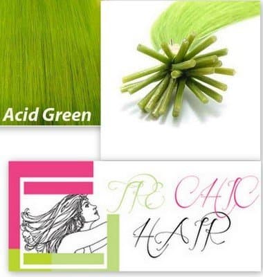 Tre Chic Hair 25 Strands Straight Micro Ring Links Locks Beads Keratin Stick I Tip (Waterproof) Human Hair Extensions Neon Green