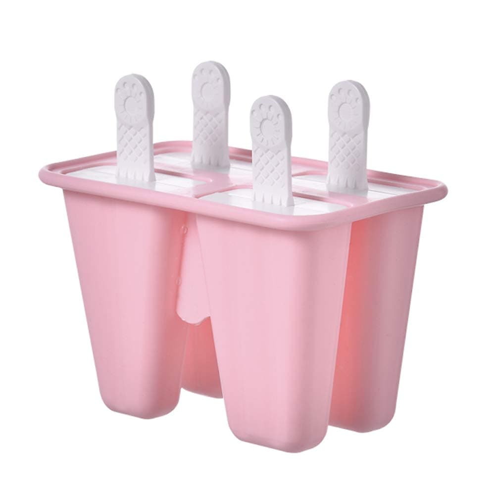 Ice Pop Moulds Silicone with Straws, Ice Cream Mould Ice Pop Lolly Packs of 4 for Kids, Reusable DIY Kitchen Tools Ice Pop Maker (Pink, 4 Cell)