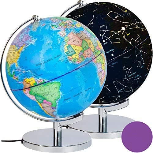 3-in-1 Illuminated World Globe with Stand - Nightlight and Globe Constellation for Kids with Illustrated Constellation Map by VFM Smartplay
