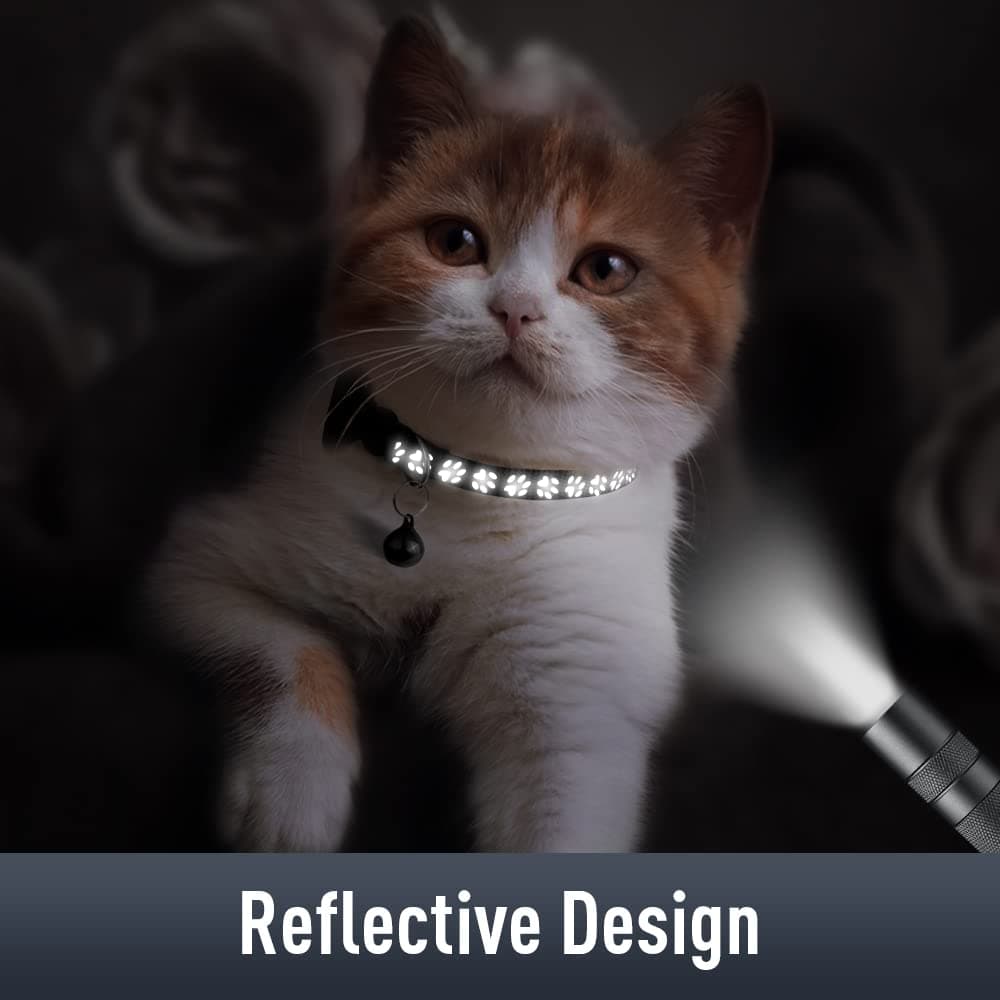 Erbine 2 Pack Airtag Cat Collars, Reflective Cat Collar with Silicone Airtag Holder and Bell, Breakaway Cat Collars with Round Safety Buckle for Boy and Girl Cats, Adjustable for 7.5-12.5", Black