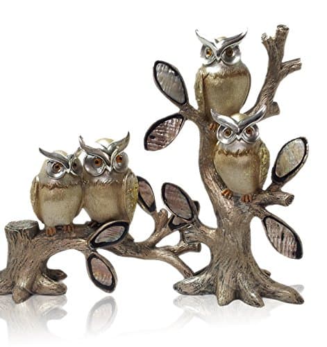 Owl Tree Silver & Gold Plated Set of 2 Gift Resin Figurine Home Decorative Accessories Home Decor Figure