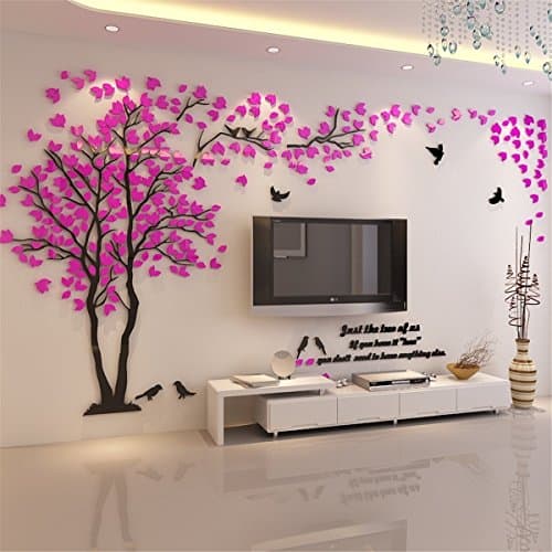 3D Large Couple Tree Wall Sticker Crystal Acrylic Wall Decal TV Sofa Wall Living Room Bedroom Wall Decal DIY Mural Home Decor Art