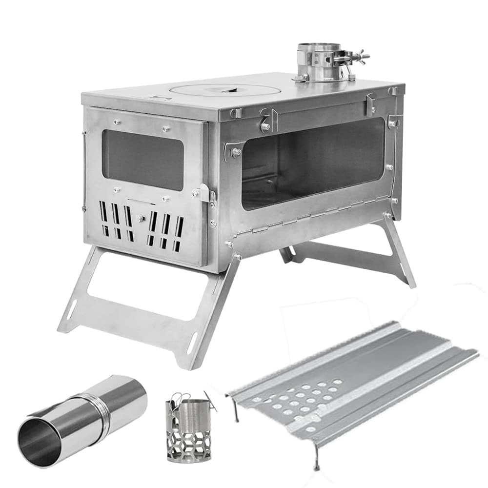 MC TOMOUNT Tent Stove Titanium 15inch Wood Burning Stove Folding Portable for Camping Hunting 9.84ft Pipes Included