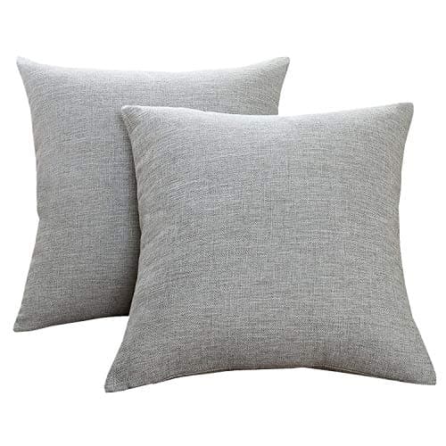 Sunday Praise Linen Decorative Throw Pillow Covers,Classical Square Solid Color Pillow Cases,20x20 Inches Cushion Covers for Sofa Couch Bed&Car,Pack of 2 (Light Grey)