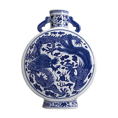 estinko Jingdezhen Blue and White Ceramic Porcelain Double Ears Round Home Decor Vase Dragon and Phoenix Traditional Chinese Vase