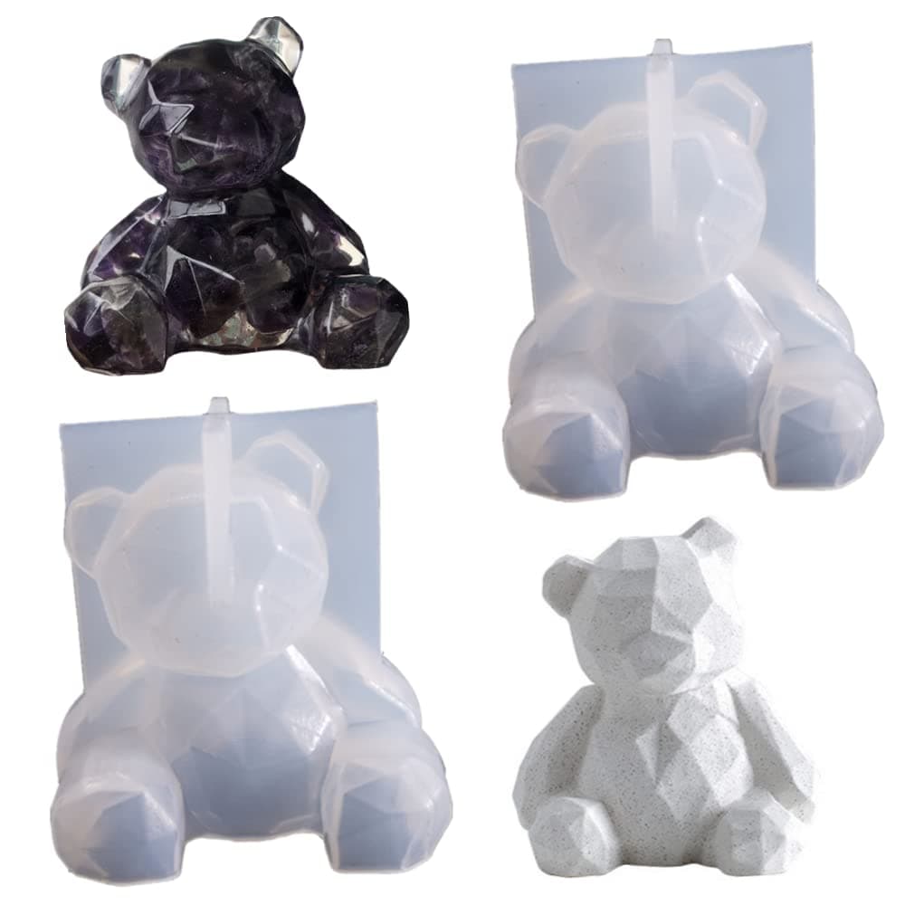 avasee NA 2 PCS 3D Bear Resin Mould Durable Epoxy Casting Mold 3D Silicone Bear Moulds for Handmade Gift Resin Craft DIY