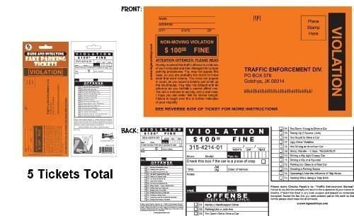 FAKE PARKING TICKET INCLUDES 5 TICKETS