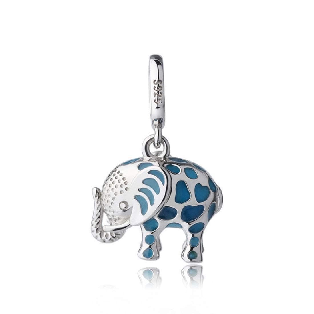 EVESCITY 925 Real Silver Gold Beads For Charm Bracelets ♥ Best Jewelry Gifts for Her Women ♥ (Blue Elephant - Glows In The Dark)