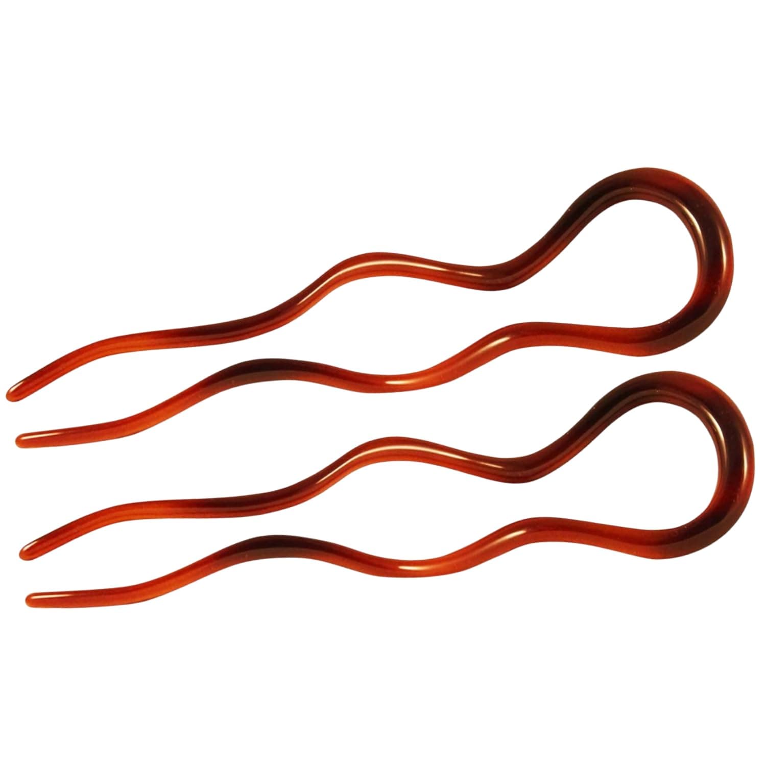 Parcelona French Wavy Crink U Shaped Tortoise Shell 4 inch Large Set of 2 Hair Pins for Women, Made in France