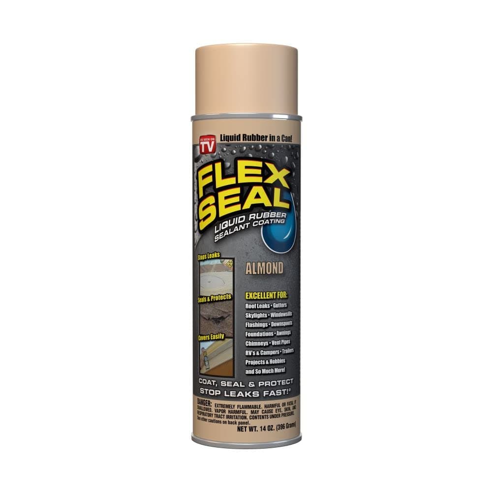 Flex Seal, 14 oz, Almond, Stop Leaks Instantly, Waterproof Rubber Spray On Sealant Coating, Perfect for Gutters, Wood, RV, Campers, Roof Repair, Skylights, Windows, and More