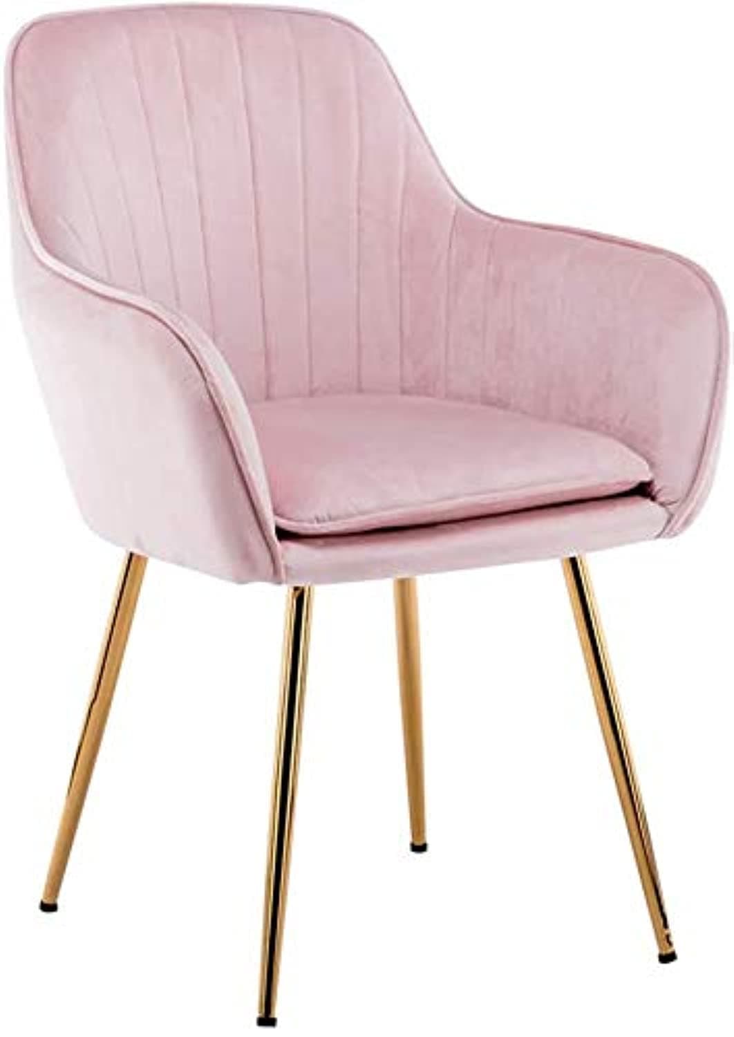 LANNY Velvet Dining Chair Y02#, Leisure Armrest Chairs Upholstered with Backrest, Metal Legs Bracket, for Living Room Kitchen and Breakfast Armchair (Pink)