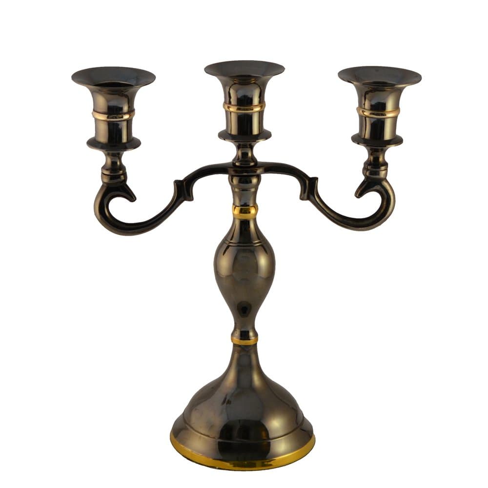 Grehom 3 Arm Candelabra - Pall Mall (Black Nickel); 23 cm Brass Candle Holder