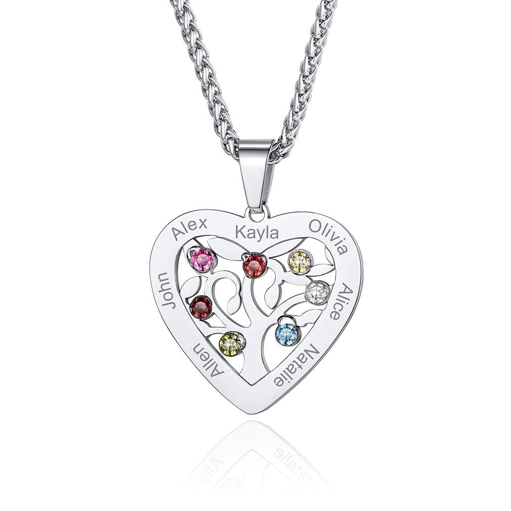 2-7 Name Personalised Necklace,S925 Silver/316L Stainless Steel Heart/Tree/Birthstone Necklaces for Women Mother Family Friendship Gift (with Gift Package)