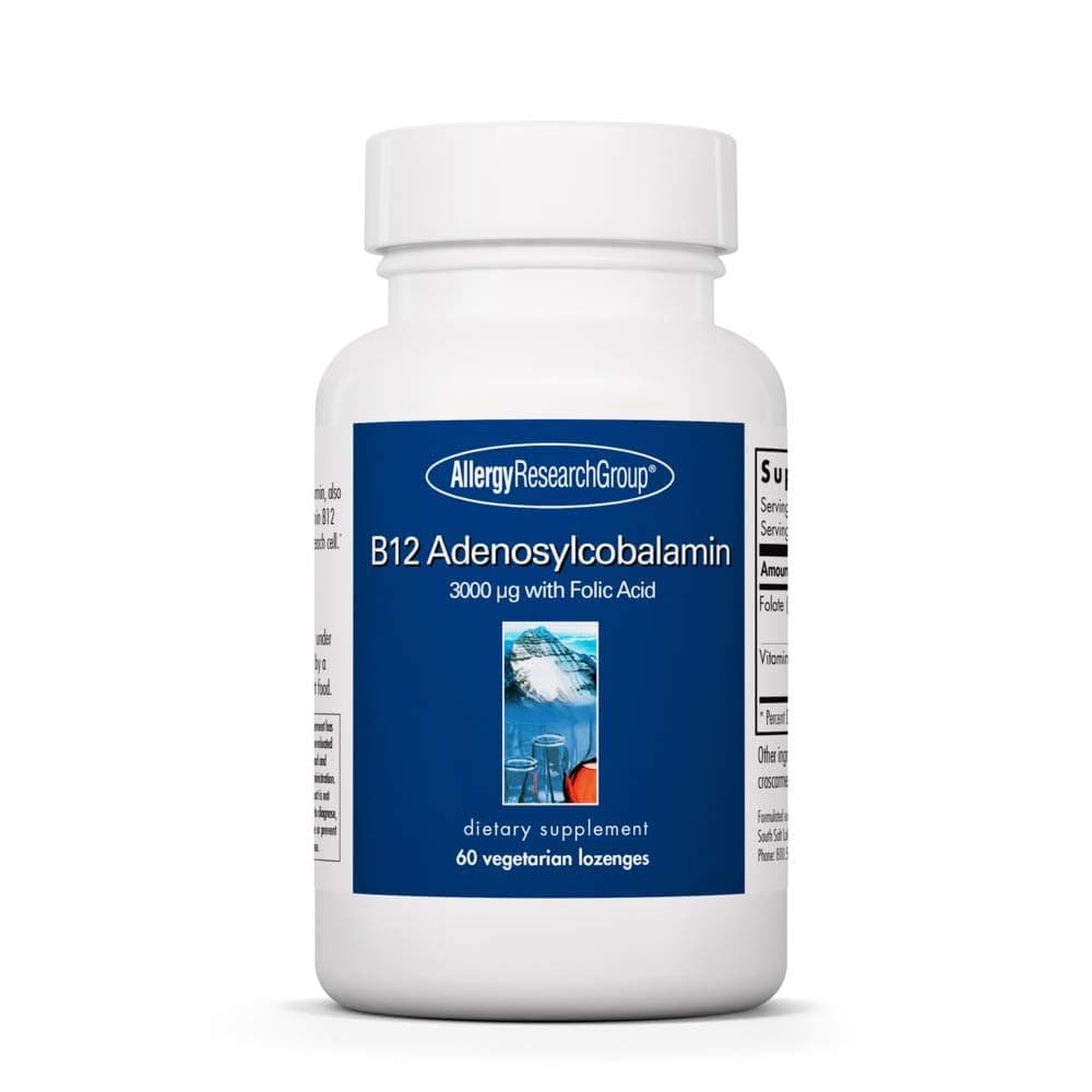 B12 Adenosylcobalamin Supplement - with Folic Acid, Vitamin B12 3000 mcg, Folate, Pure B12, Vegetarian Lozenges - 60 Count