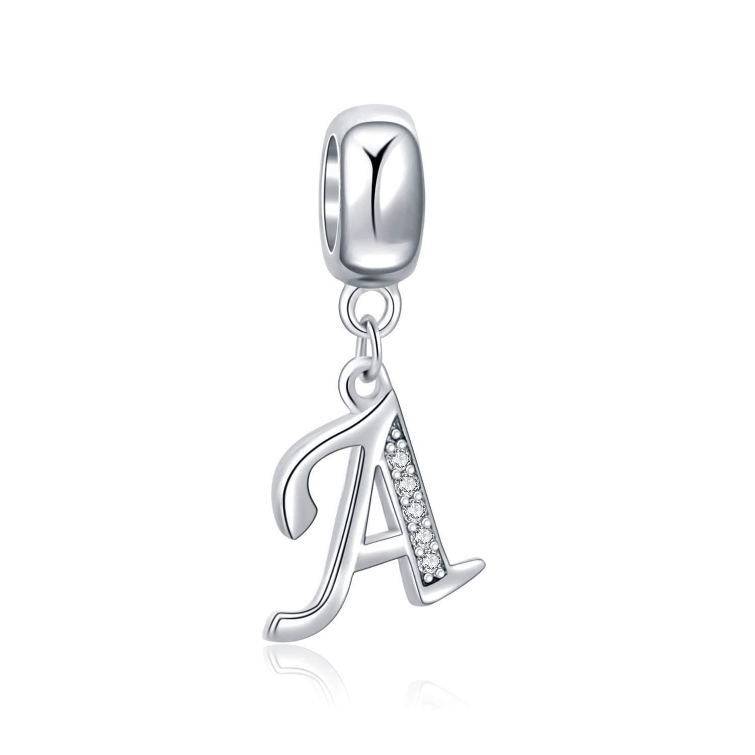 925 Sterling Silver Letter Beads Initial A-z Dangle Alphabet Crystal Charm Fits European Bracelet Gift for Mother Valentines day