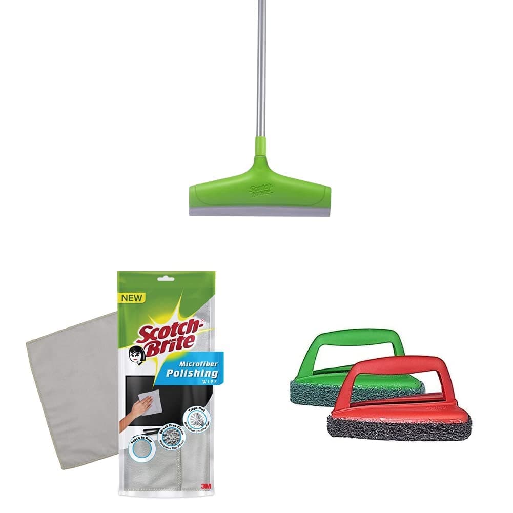 Scotch-Brite Bathroom Squeegee Plastic Wiper with Telescopic Handle (30 cm)