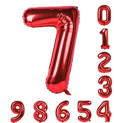0-9(Zero-Nine) Birthday Party Balloons 40 Inch Red Numbers Mylar Decorations of Arabic Numerals 7
