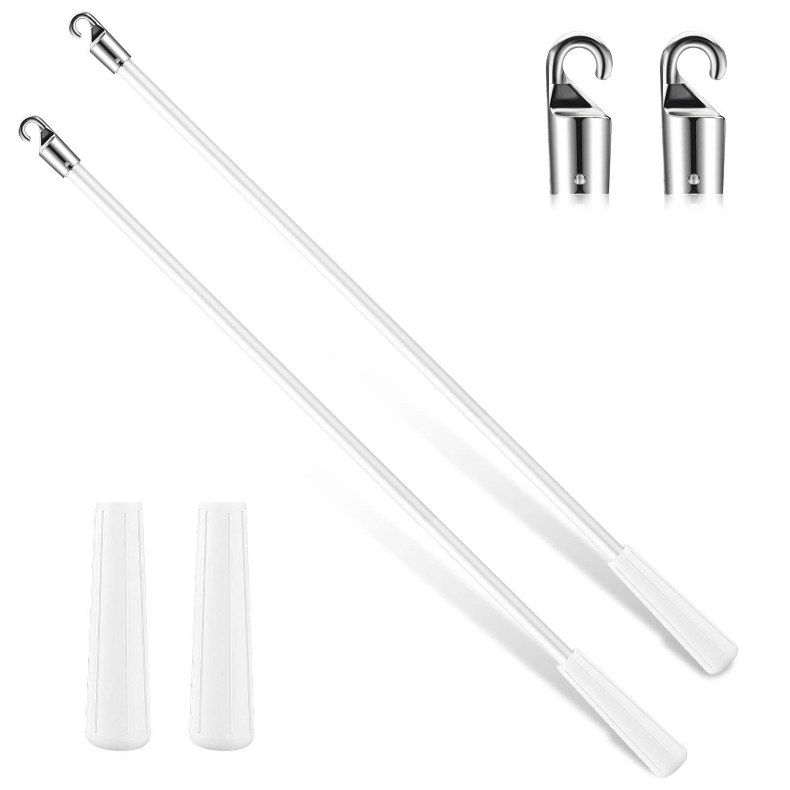 Bokon 2 Pieces White Fiberglass Blind Wand Vertical Blinds Stick Replacement with Hook and Handle for Window Opener Accessory(30 Inch)