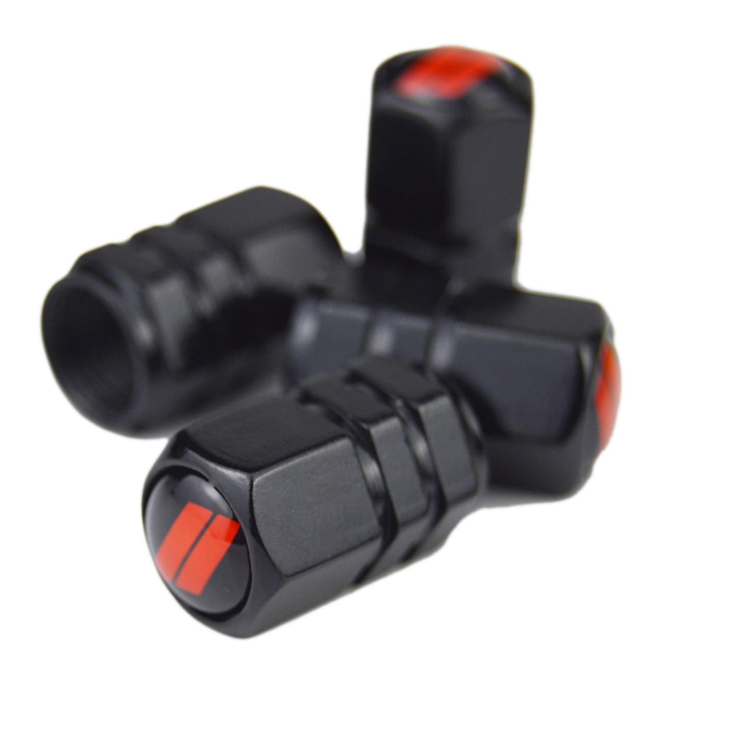 (Set of 4) // Slash Metal Auto Tire Valve Stem Cap Cover Trim with Resin Emblem for Dodge Challenger Charger SRT RT Ram Stem Covers for Cars Trucks Motorcycles SUVs RVs and Bikes