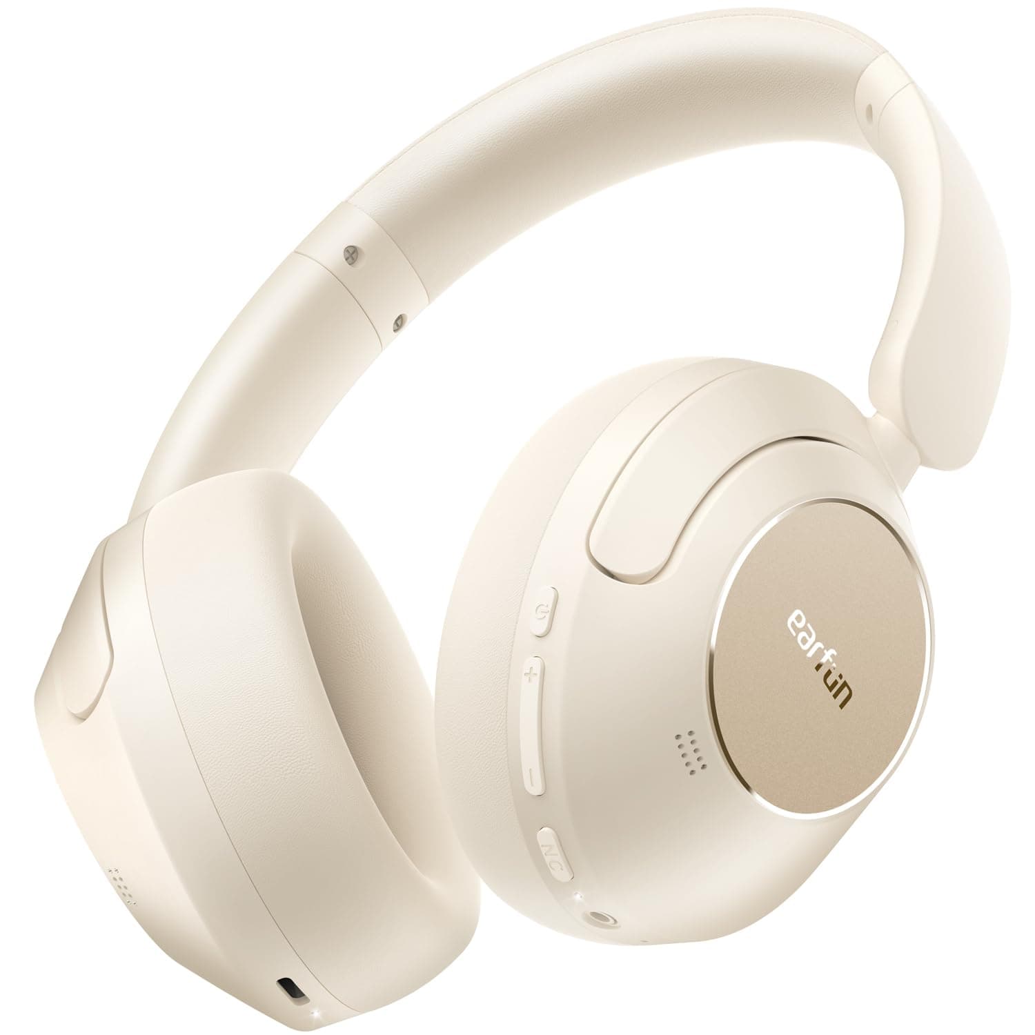 EarFun Wave Pro Active Noise Canceling Headphones, Wireless Over Ear Bluetooth Headphones, LDAC Hi-Res Sound, 5 Mics AI Clear Call, 80H Playtime, Multipoint Connection, Comfort Fit, Oat White