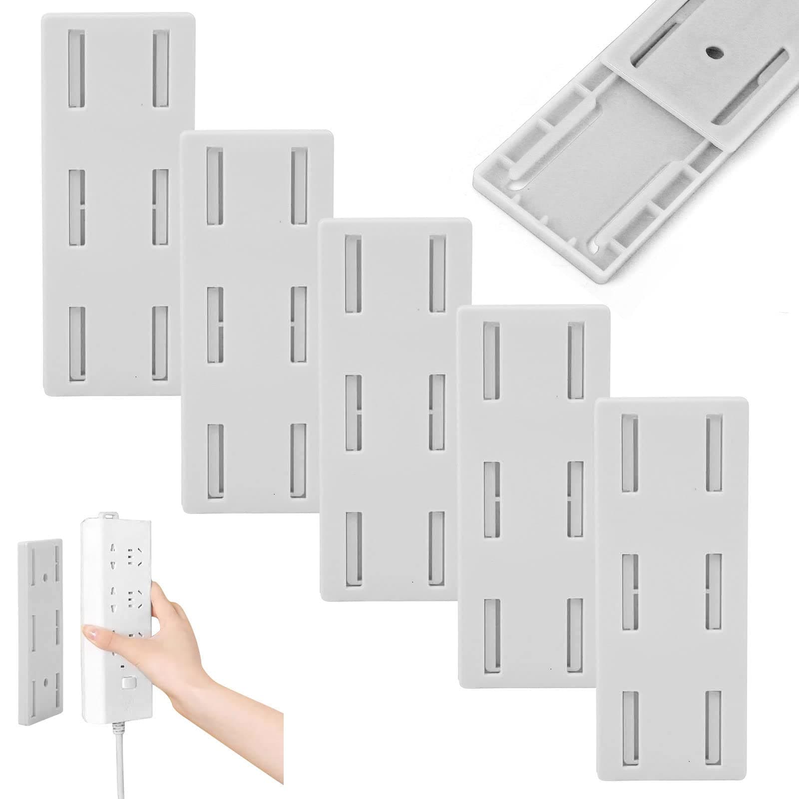 Self Adhesive Power Strip Holder, Seamless Punch Free plug Desktop Socket Fixer for Cable Management and Surge Protector, Desk Wall Mountable Plug-in Socket Fixer Bracket Stand (5 PCS)