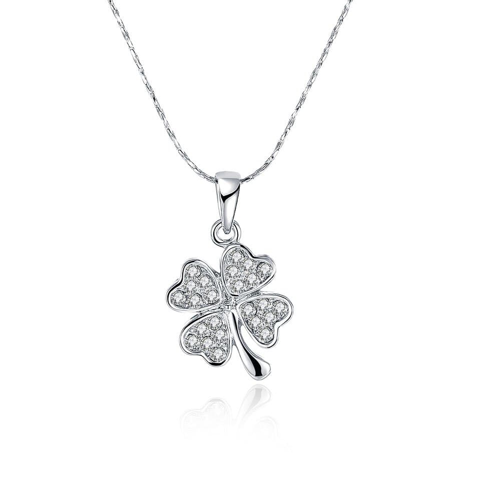 NABTYJC Sterling Silver Four Leaf Clover Heart-shaped Swarovski Crystal Pendant Necklace,18" with 2" Extender