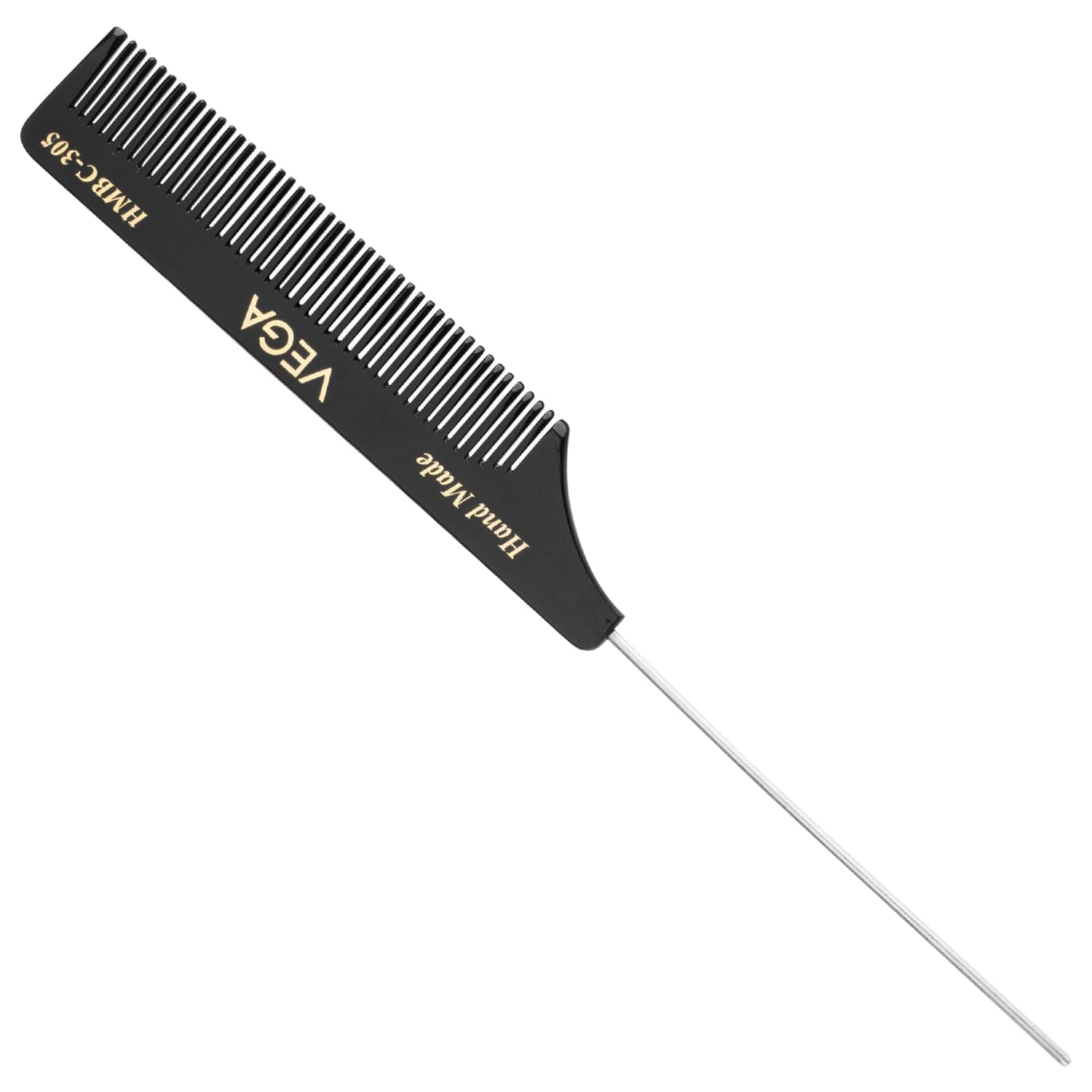 Tail Comb with Steel Pin and Fine Tooth, Black