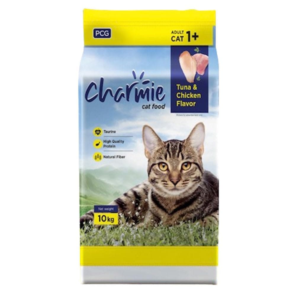 Charmie Dry Cat Food - Tuna & Chicken Flavor - Taurine - with Protein - Natural Fiber - Promotes Growth & Good Physical Appearance - 10 kg