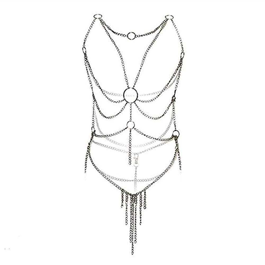 Women's Lingerie Chain Set Cross Enticing Tassel Body Link Harness Sexy Metal Chain Set