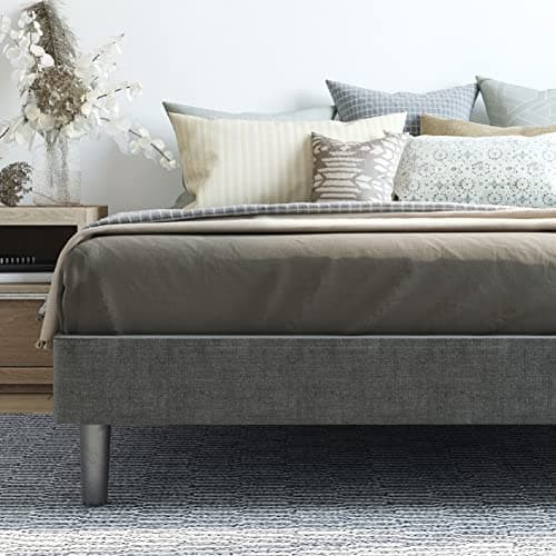 Classic Brands Claridge Upholstered Mattress Foundation | Platform Bed | Metal Frame with Wood Slat Support | Grey, Twin