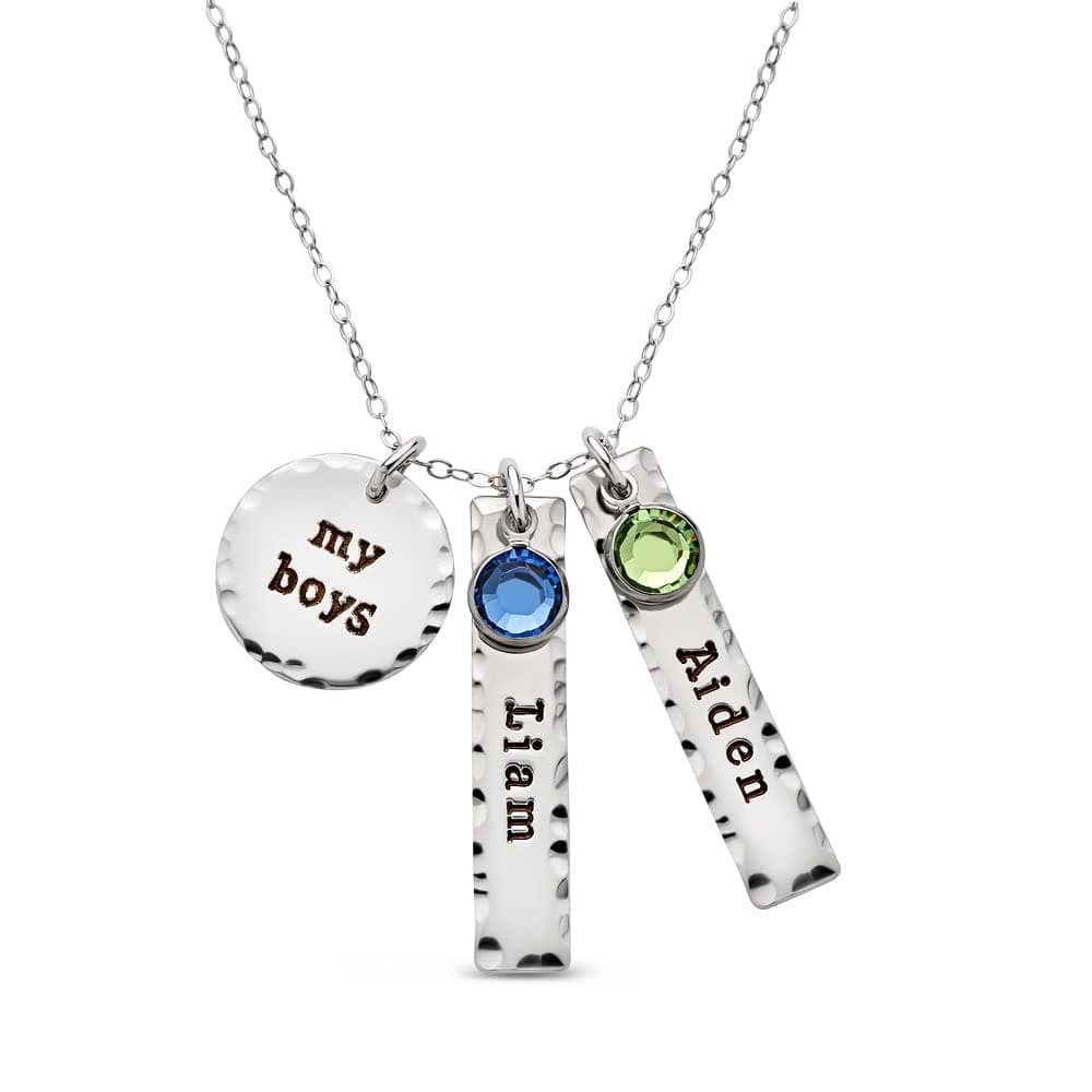 My Boys Personalized Name Necklace - Genuine Sterling Silver, Mother's Day Gift or Moms, Grandmother, Aunts, Friends