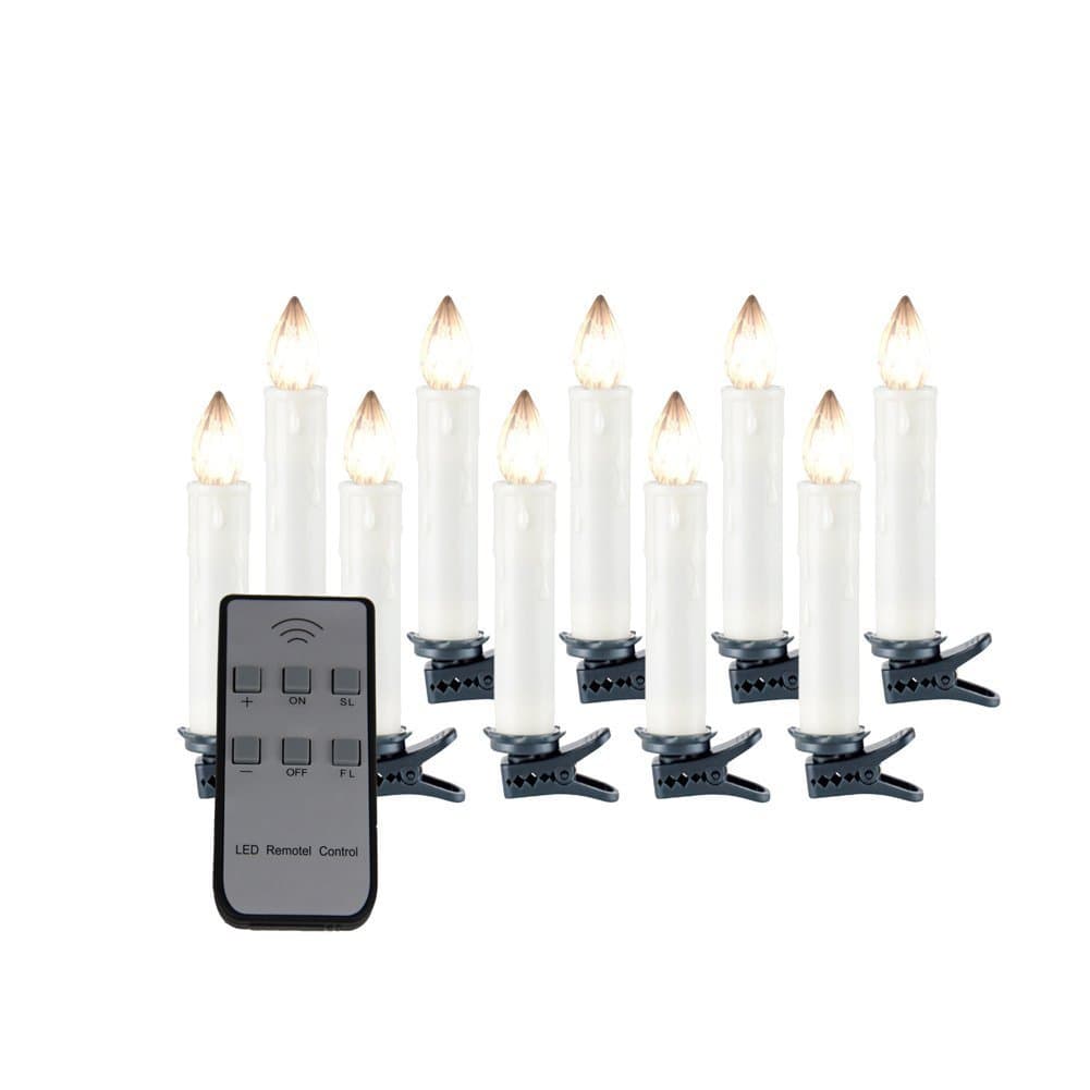 WANGS WORLD Set of 10Pcs LED Flameless Taper Candles with Remote and Removable Clips Battery Operated for Home,Table,Christmas,Party,Wedding,Churches,Temples,Birthday,Bar,Event Decorative Lighting