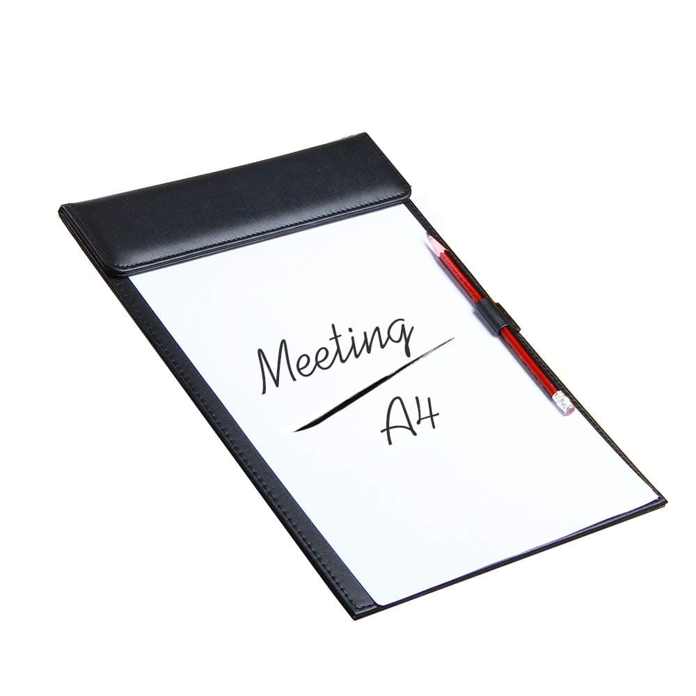 YAPISHI Office Clipboard with Magnetic Profile Clip for A4 Papers/Desk Blotters/File, Letter Size Forms Holders for Meeting Record, Conference Writing Pad PU Leather Drawing Mat with Pen Holder, Black
