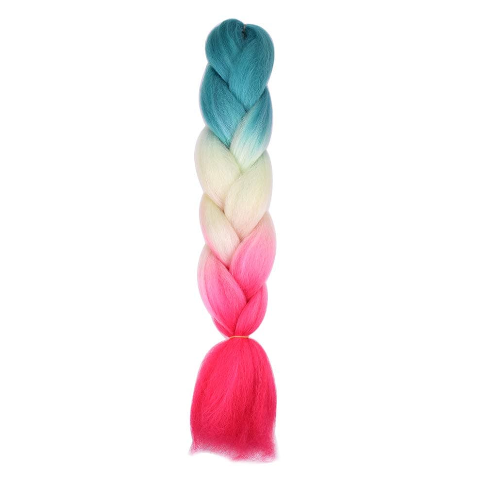 BACANA Ombre Braiding Hair (Green/Yellow/Pink Red) 3Tone 1 Pack Ombre Jumbo Braid Synthetic Hair Extensions for Braiding Hair 24 Inch