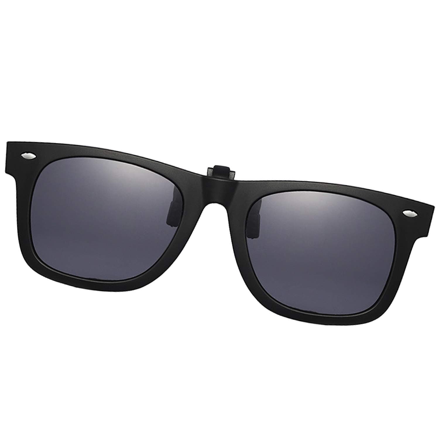 Clip-on Sunglasses Polarized Unisex Anti-Glare Driving Glasses With Flip Up for Prescription Glasses (Rectangle Black)