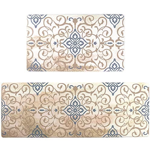 Kitchen Rug and Mat Set,Seavish Anti Fatigue Non Slip Cushioned Standing Floor Mat Waterproof Heavy Duty PVC Rubber Comfort Runner for Kithchen Sink/Laundry/Office Desk