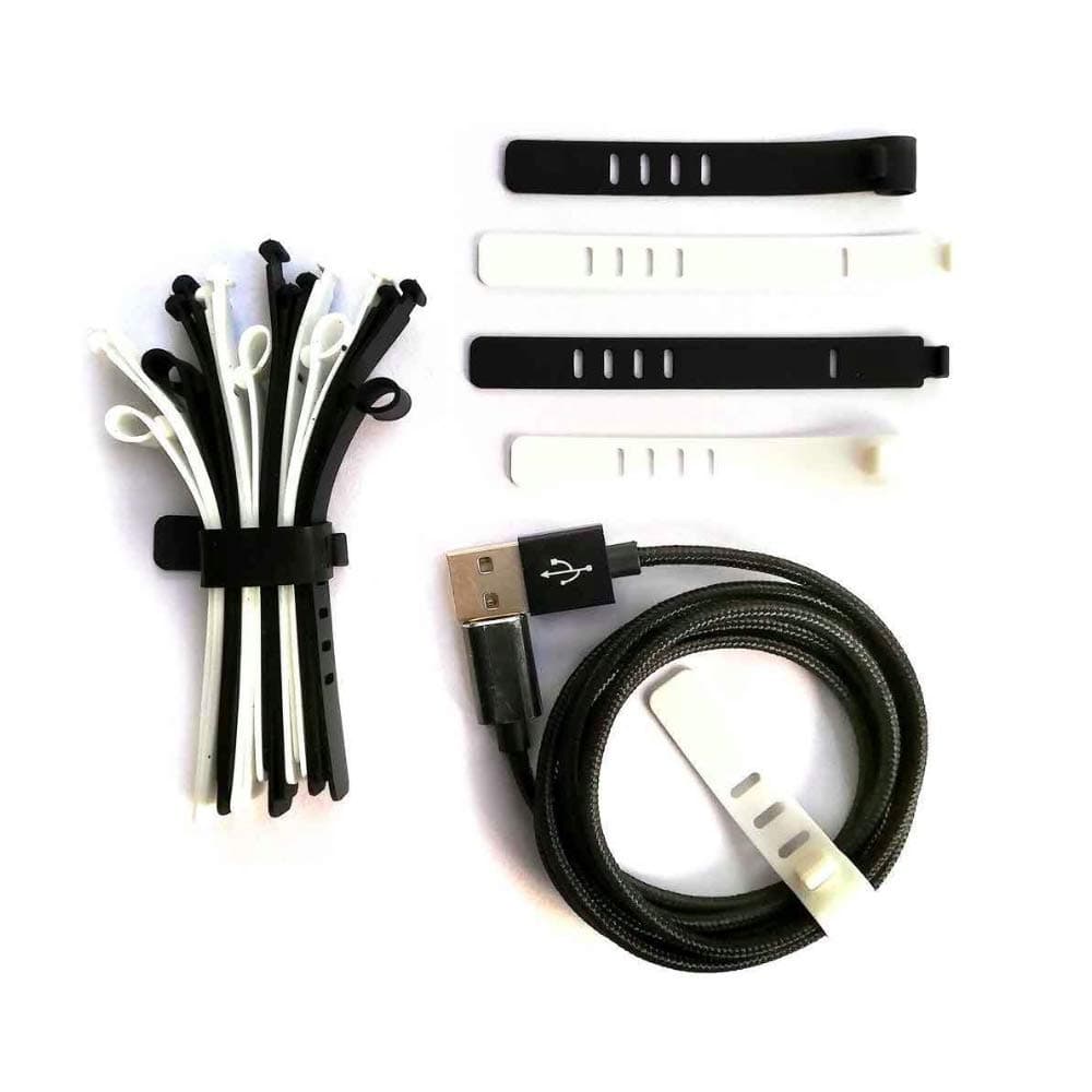 WireTRAP Cable Organisers Set of 18 -Silicone Wire Organiser - Cable Management - Wire Management -Earphone Organiser - Cable Organizer - Cable Ties - Black/White