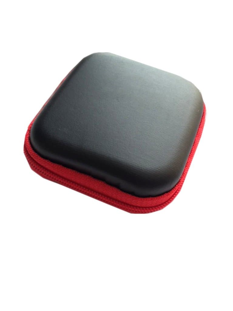 NEW Black Square Hearing Aid Red Zipped Storage Hard Carry Case Holder