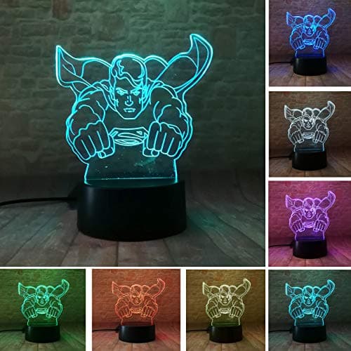 Fanrui DC Comics Justice League Superman Action Figure Hero 3D Multi Colors Night Light Smart 7 Colors Change LED Home Bedroom Table Personalise Decor Child Kids Man Xmas Birthday Holiday Toys Gifts