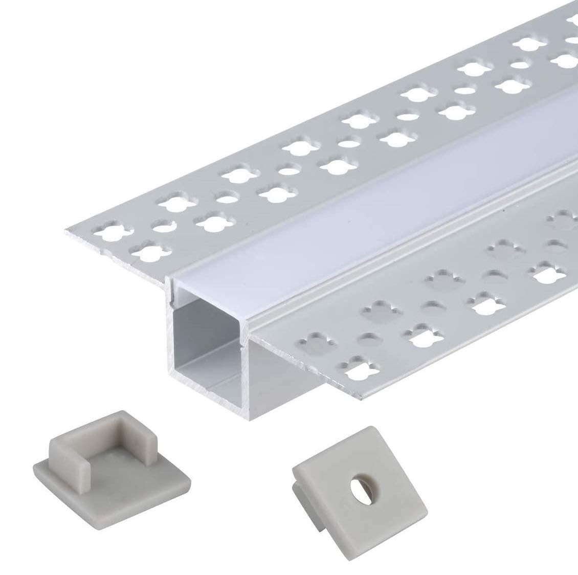 Plaster-in Trimless LED Aluminum Channel 6-Pack 1m/3.3ft with Flange for LED Strip Installation, Drywall Aluminum Profile with Clip-in Diffuser and End Caps
